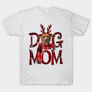 Brown Pitbull Mom Christmas Dog Mom Dog Lovers T-Shirt